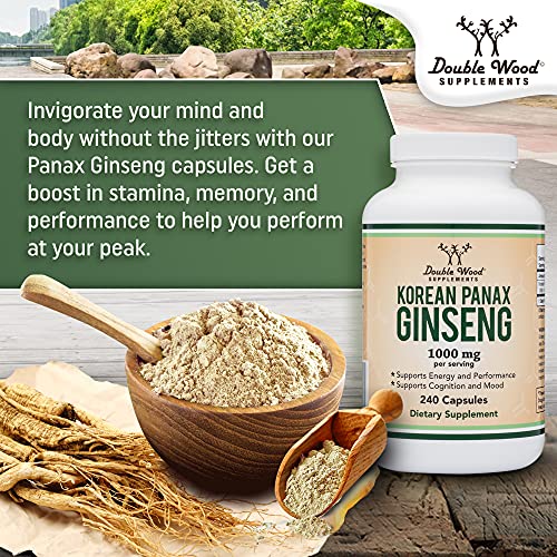 Ginseng Capsules (Korean Red Ginseng Extract, Panax Ginseng 10% Ginsenosides) Double Wood Supplements uk supplements