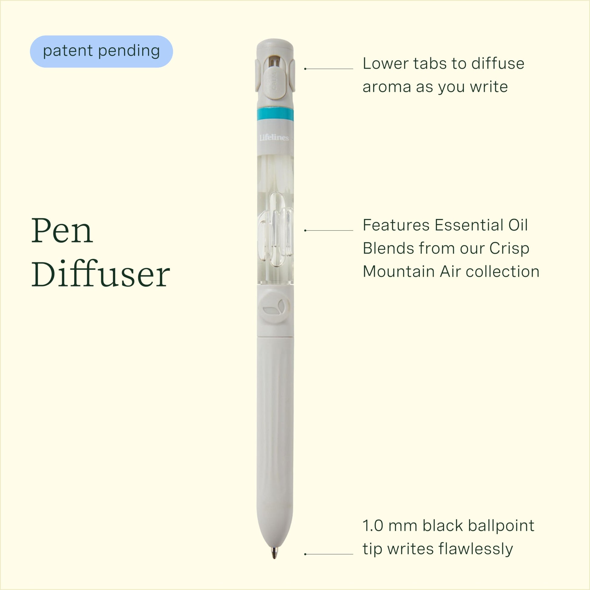 Pen Diffuser in Crisp Mountain Air Essential Oil Blends - Elegant 1.0mm Ballpoint Tip - Black Pen Lifelines uk supplements