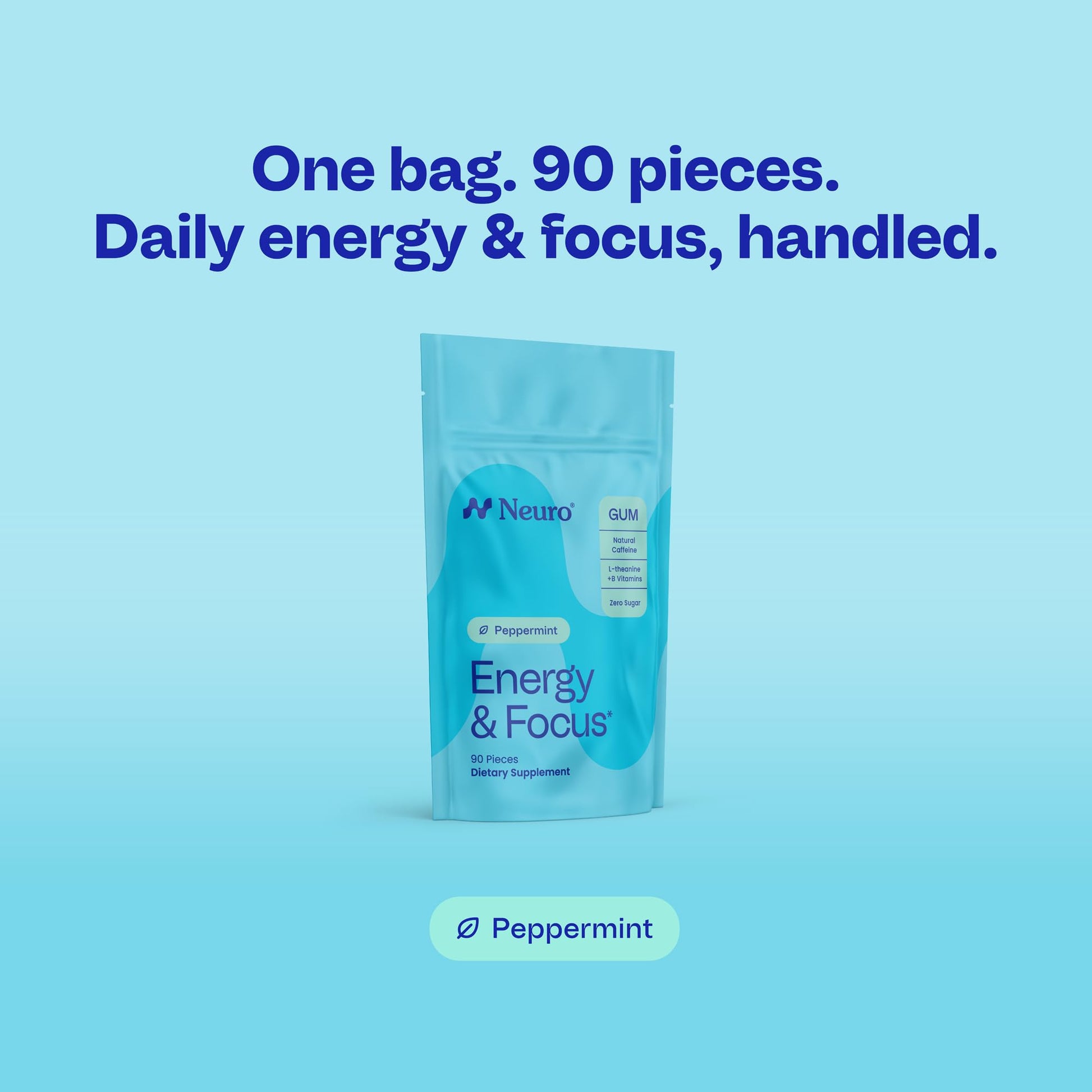 Neuro Energy & Focus Gum - 40mg Natural Caffeine Gum & Nootropic Energy Supplement with L-Theanine & B Vitamins - Sugar Free, Vegan - Peppermint, 90ct Neuro uk supplements