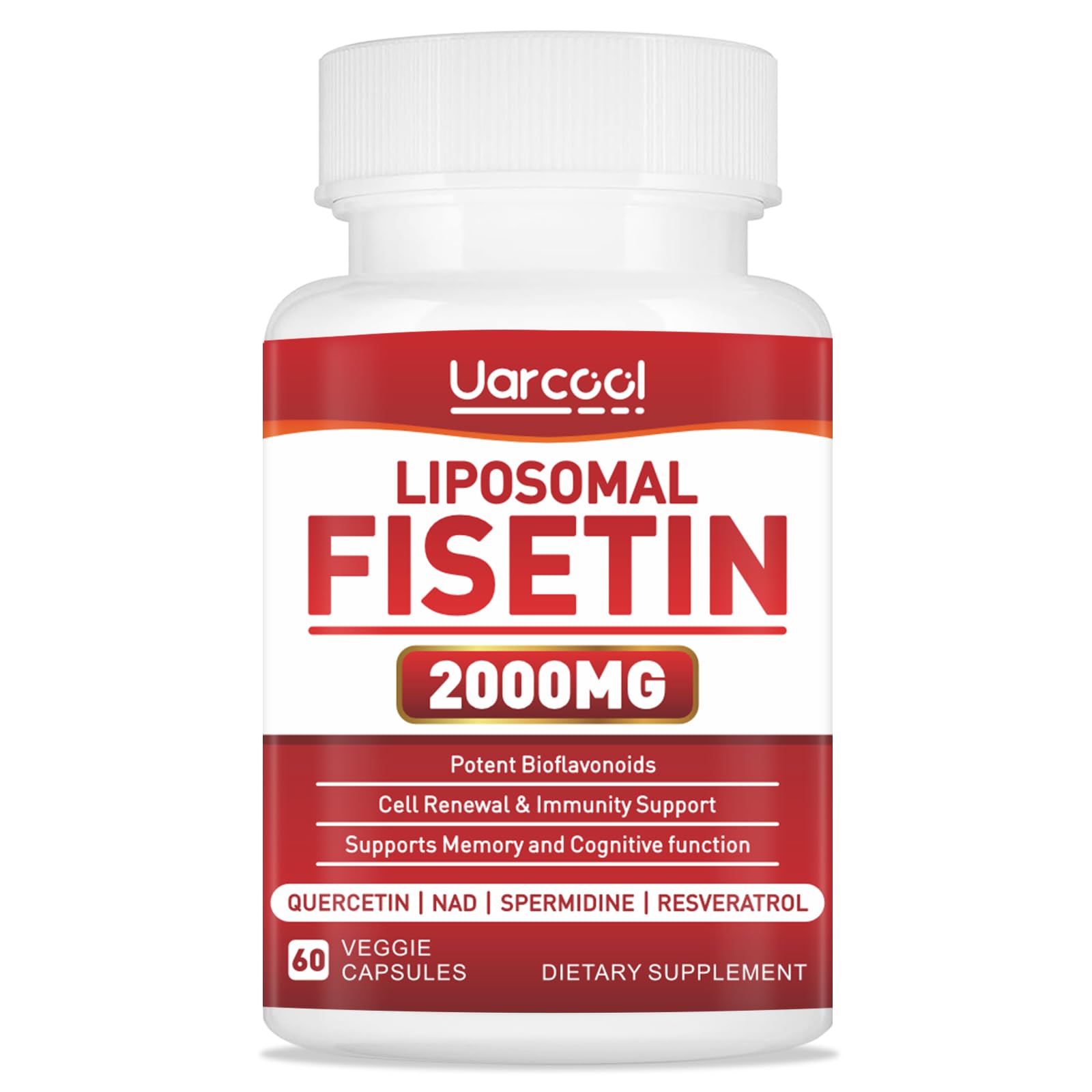 Uarcool Fisetin Supplement 2000mg for Healthy Aging and Longevity, Skin Health, Brain - Soy Free, Vegetarian - 60 Softgels Uarcool uk supplements