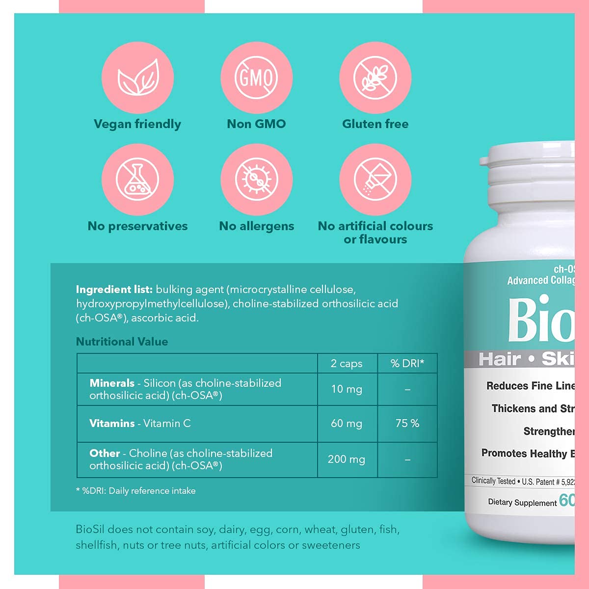 Advanced Collagen Generator with Vitamin C, BIOSIL Supplement for Women - Supports Healthy Hair BioSil uk supplements