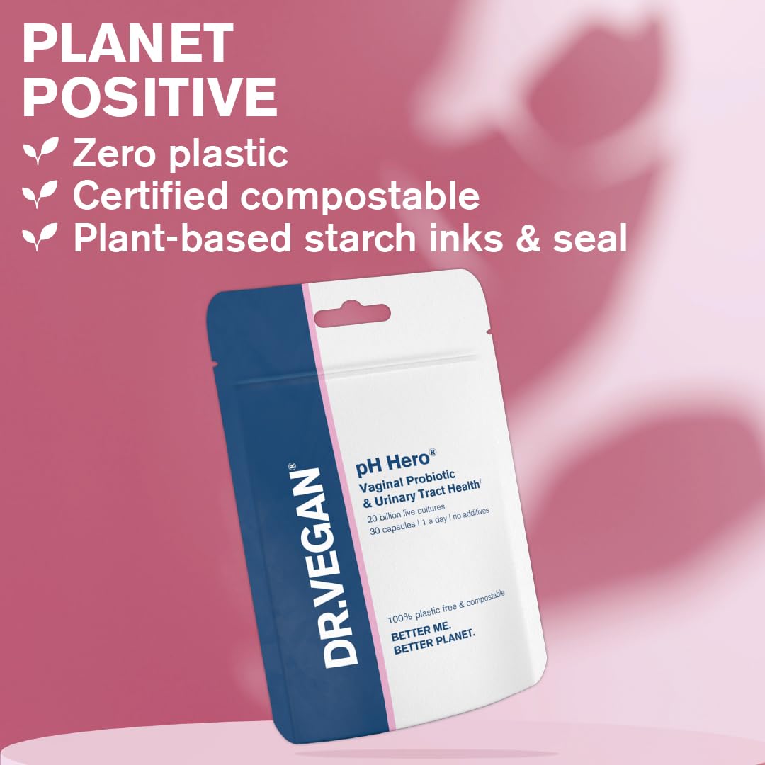 DR.VEGAN | pH Hero | Supports Balanced Vaginal Flora | 50bn CFU | Cranberry | Sea Buckthorn dr vegan uk supplements