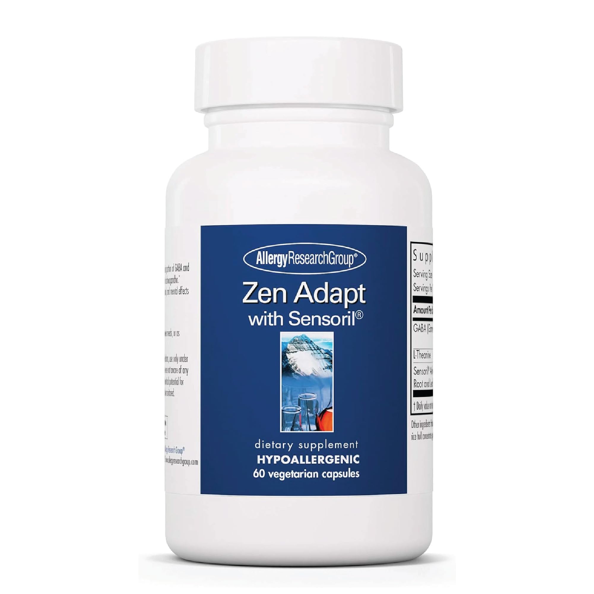 ARG Zen Adapt - 200 mg L-Theanine, 125 mg Ashwagandha & 550 mg GABA - Supports Stress Response and Calmness - Vegetarian Capsules - Hypoallergenic Formula - 30 Servings - 60 Capsules Allergy Research Group uk supplements