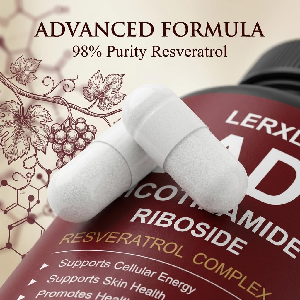 LERXLK NAD+ Supplement 1000mg – Liposomal Nicotinamide Riboside with Resveratrol, Advanced Cellular Energy & Healthy Aging Support, 60 Vegetarian Capsules LERXLK uk supplements
