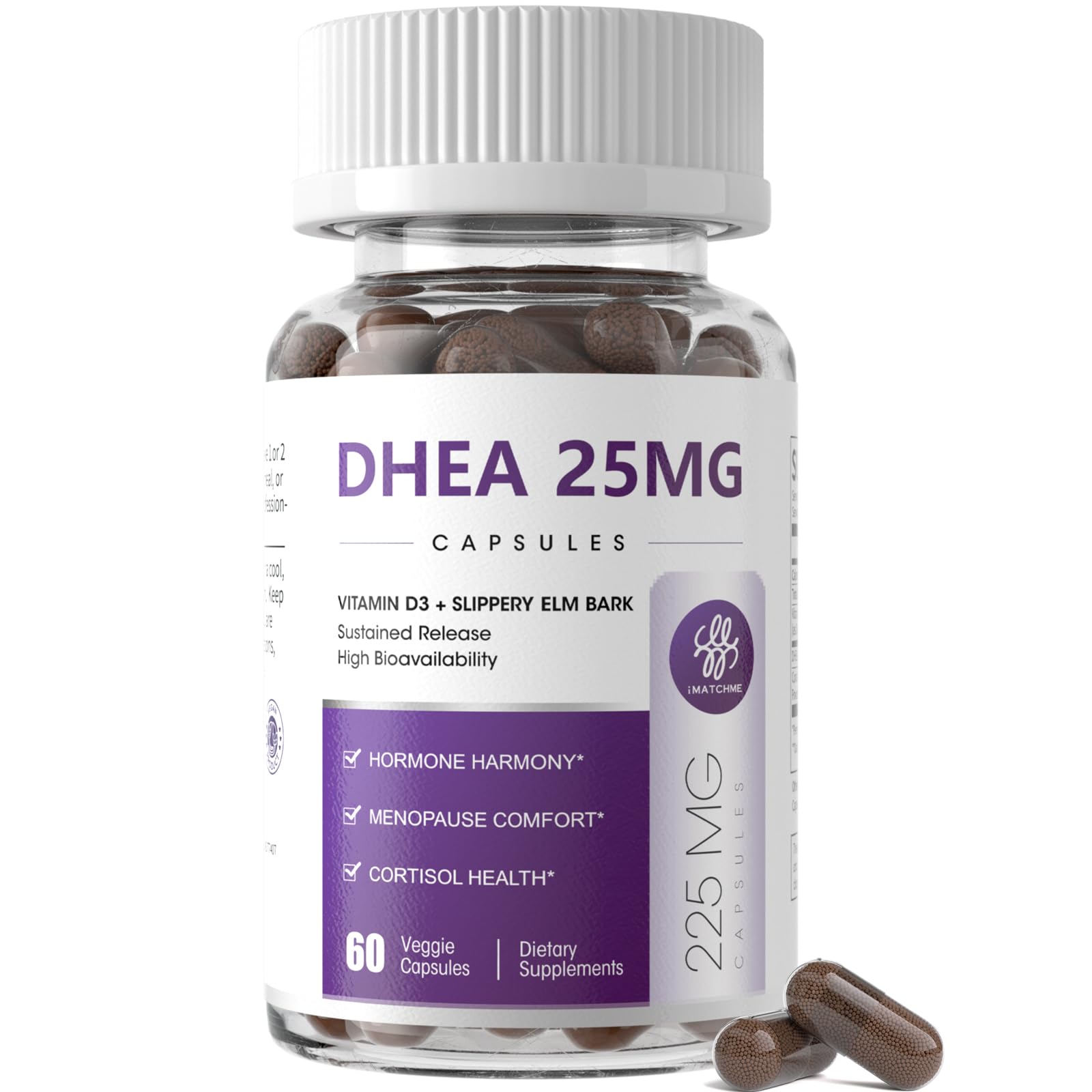 Women's DHEA 25mg Supplement with Vitamin D3 & Slippery Elm – Daily Hormone Support for Energy, Mood, Immune & Healthy Aging – Gentle Balance Formula, Vegan Capsules, 60 Count iMATCHME uk supplements