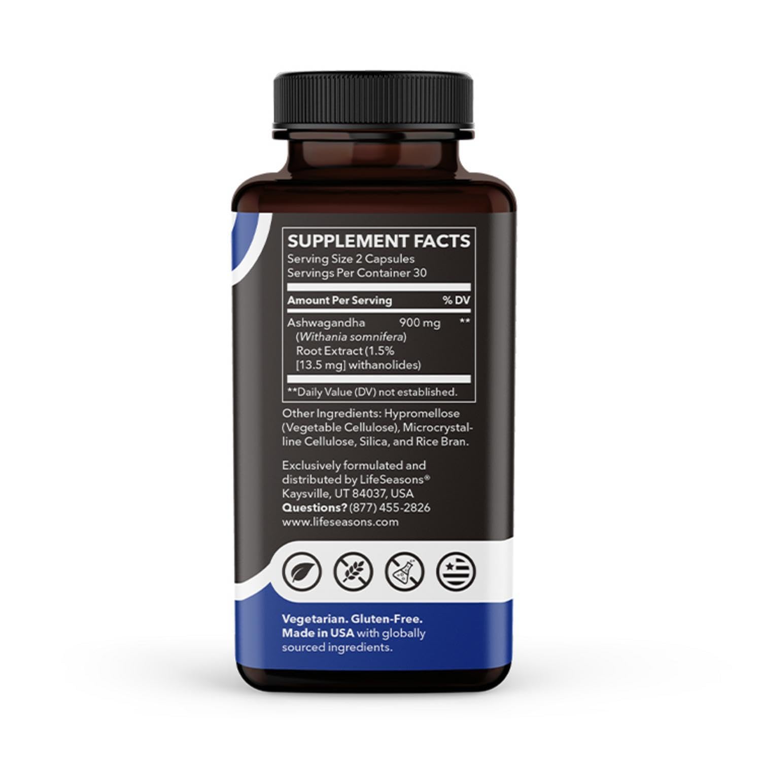LifeSeasons Essentials Ashwagandha - Stress & Sleep Support Supplement - Calm & Focused Mind - Improves Athletic Performance & Brain Function - 900mg per 2 Capsules - 60 Capsules LifeSeasons uk supplements