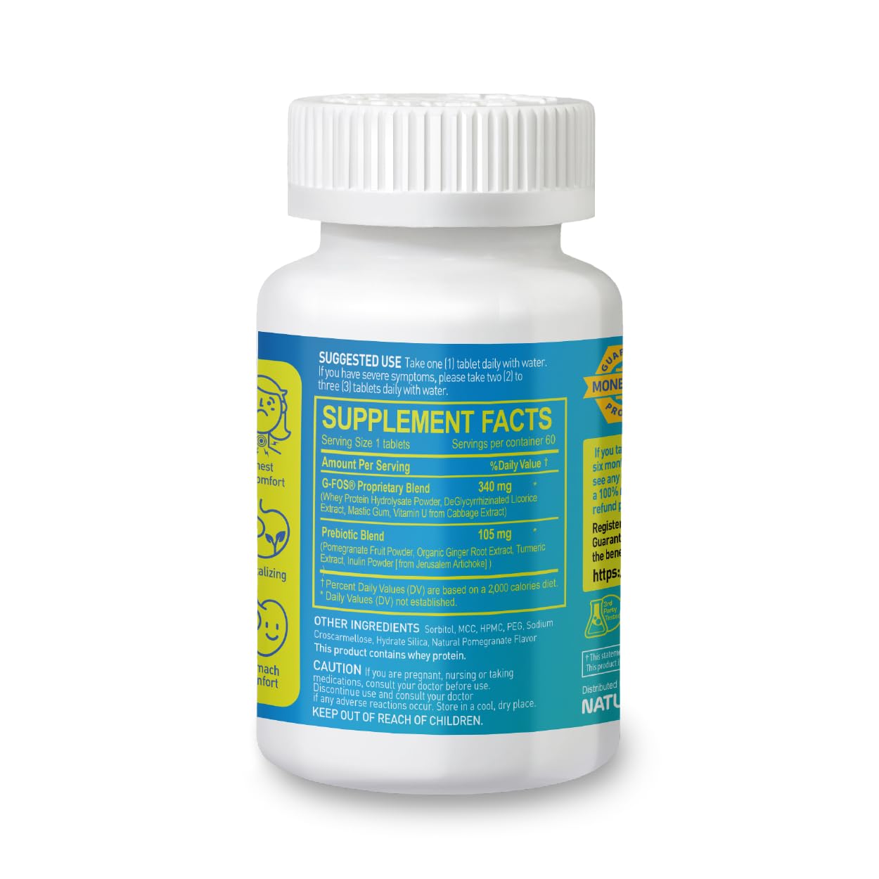 Gastro Support – Digestive Health Supplement with G-FOS Blend, Organic Ginger Root, Licorice Extract, Mastic Gum & Pomegranate – Supports Digestive Comfort & Gut Balance – 60 Tablets, 60 Day Supply NATURION uk supplements
