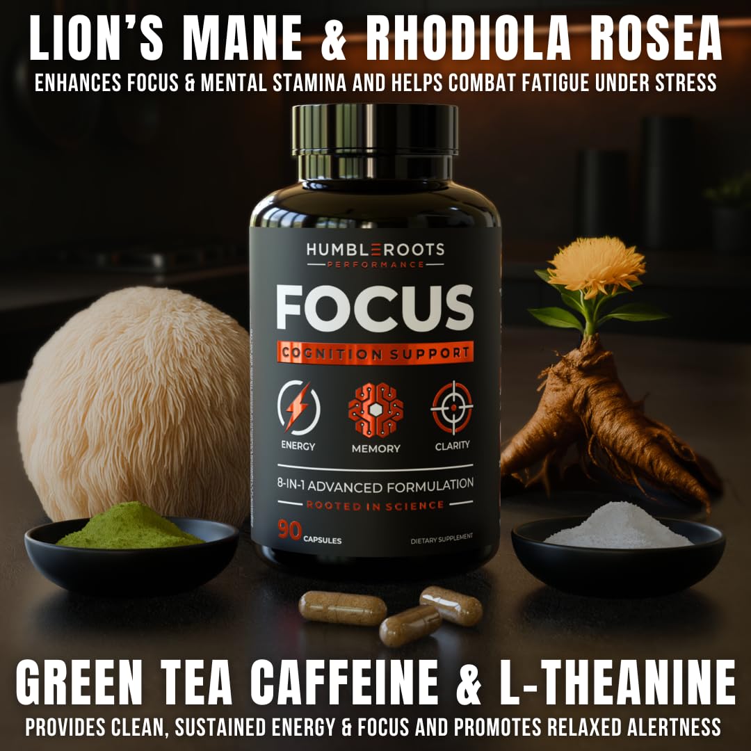 FOCUS + THINK Nootropic Brain Supplement Bundle - Energy, Memory & Focus Support - Caffeine + Caffeine-Free Cognitive Stack with Lion's Mane, Bacopa, Citicoline & L-Theanine - 2 Bottles (90 + 90 Capsu HUMBLEROOTS PERFORMANCE uk supplements