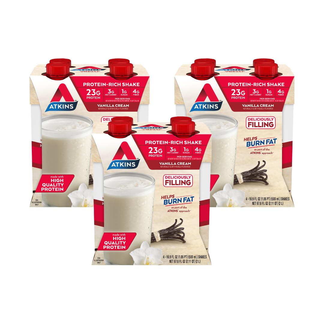 Atkins Vanilla Cream Meal Size Protein Shake, 23g Protein, Low Glycemic, 3g Carb Atkins uk supplements