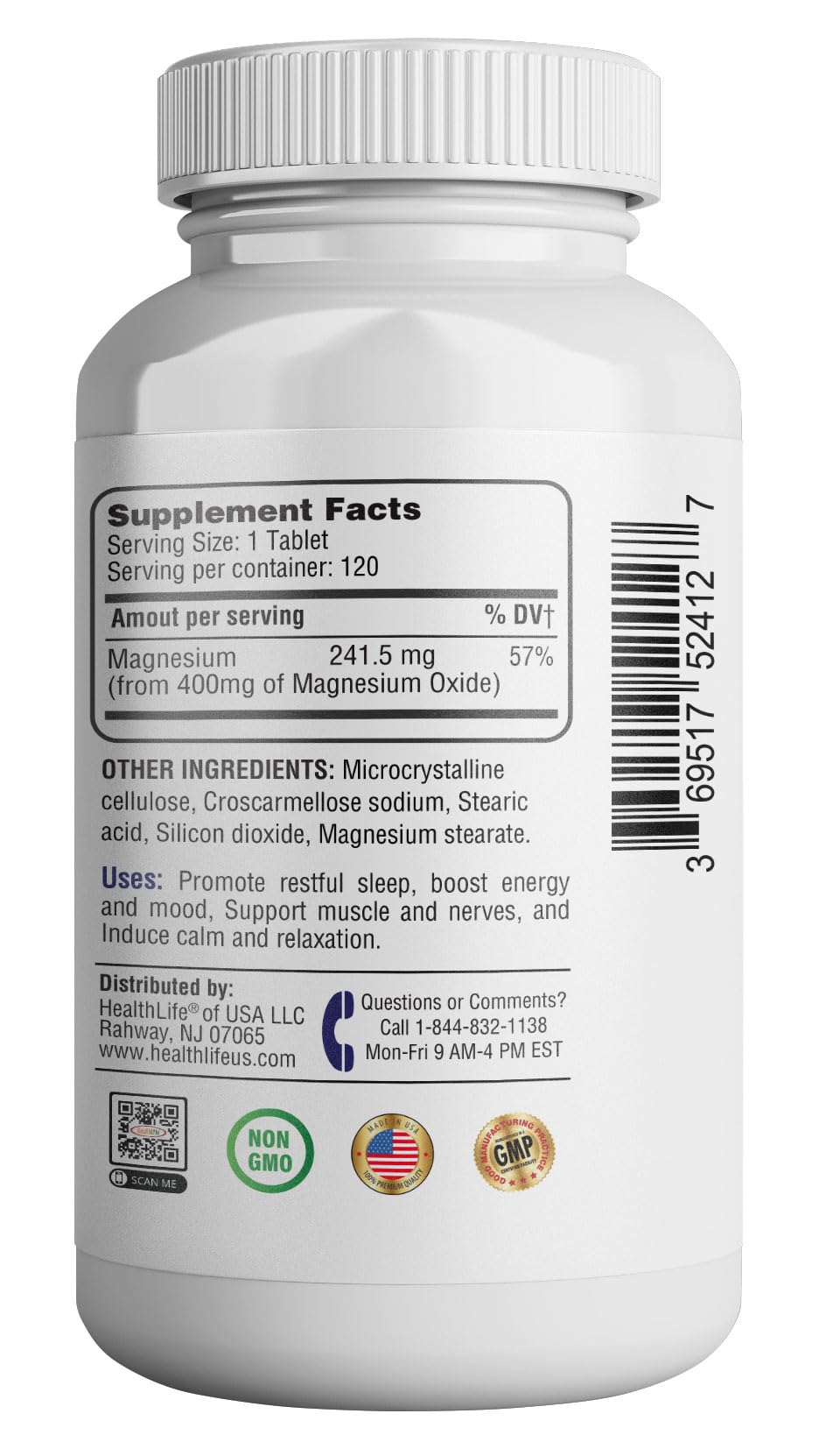 Magnesium 400mg [High Potency] Supplement – Magnesium Oxide for Immune Support, Muscle Recovery, Leg Cramps and Relaxation 120 Tablets-USA Made HEALTH LFE uk supplements