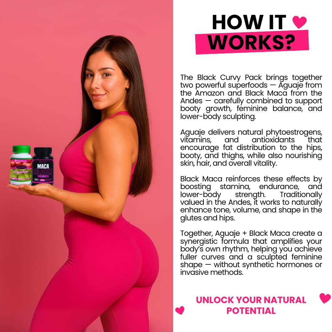 Maximum Booty Growth – Aguaje + Black Maca Pills for Women – Glute Volume Enhancer - Black Curvy Pack Curvy Fruit uk supplements