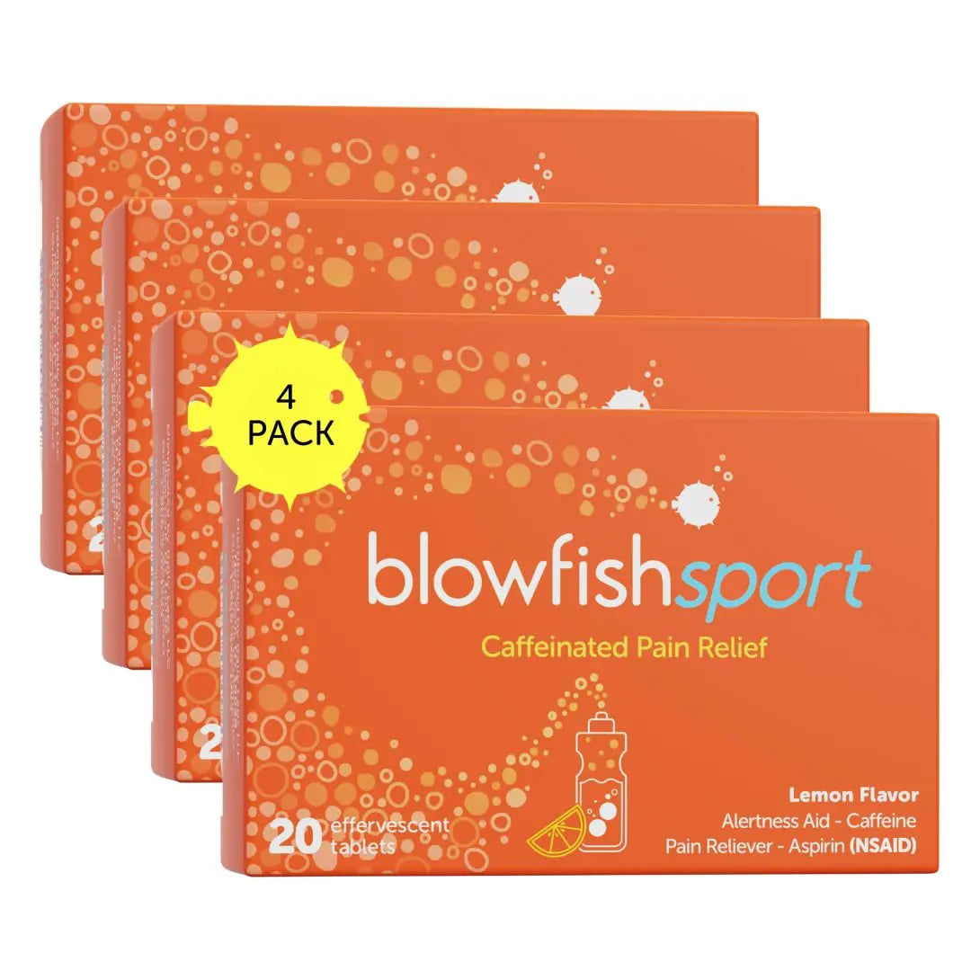 Blowfish Sport | 4 Pack | Pain Relief for Athletes | Eases Sore Muscles | Boosts Energy | Effervescent Formula Works Fast | Perfect for Morning Workouts Blowfish uk supplements