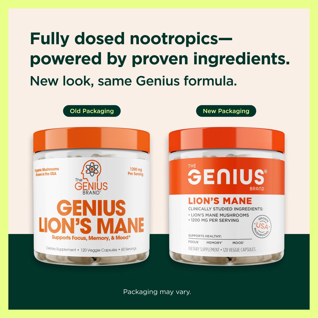 The Genius Brand Genius Lion's Mane - Plant-Based Supplement for Memory, Focus & Mood Support - Organic & Non-GMO - 120 Veggie Capsules The Genius Brand uk supplements