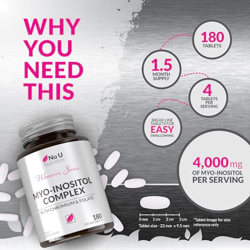 Myo-Inositol Complex 4000mg - 180 Vegan Tablets, 6 Weeks Supply - with 200ug Folate Nu U Nutrition uk supplements
