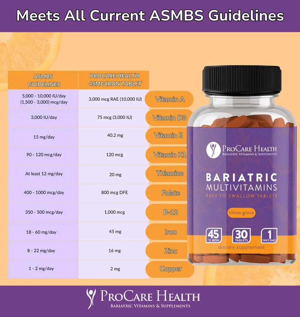Procare Health Bariatric Multivitamin with Iron 45mg Easy to Swallow 30 Tablets - Post Op Bariatric Vitamins for Gastric Bypass Pills ProCare Health uk supplements