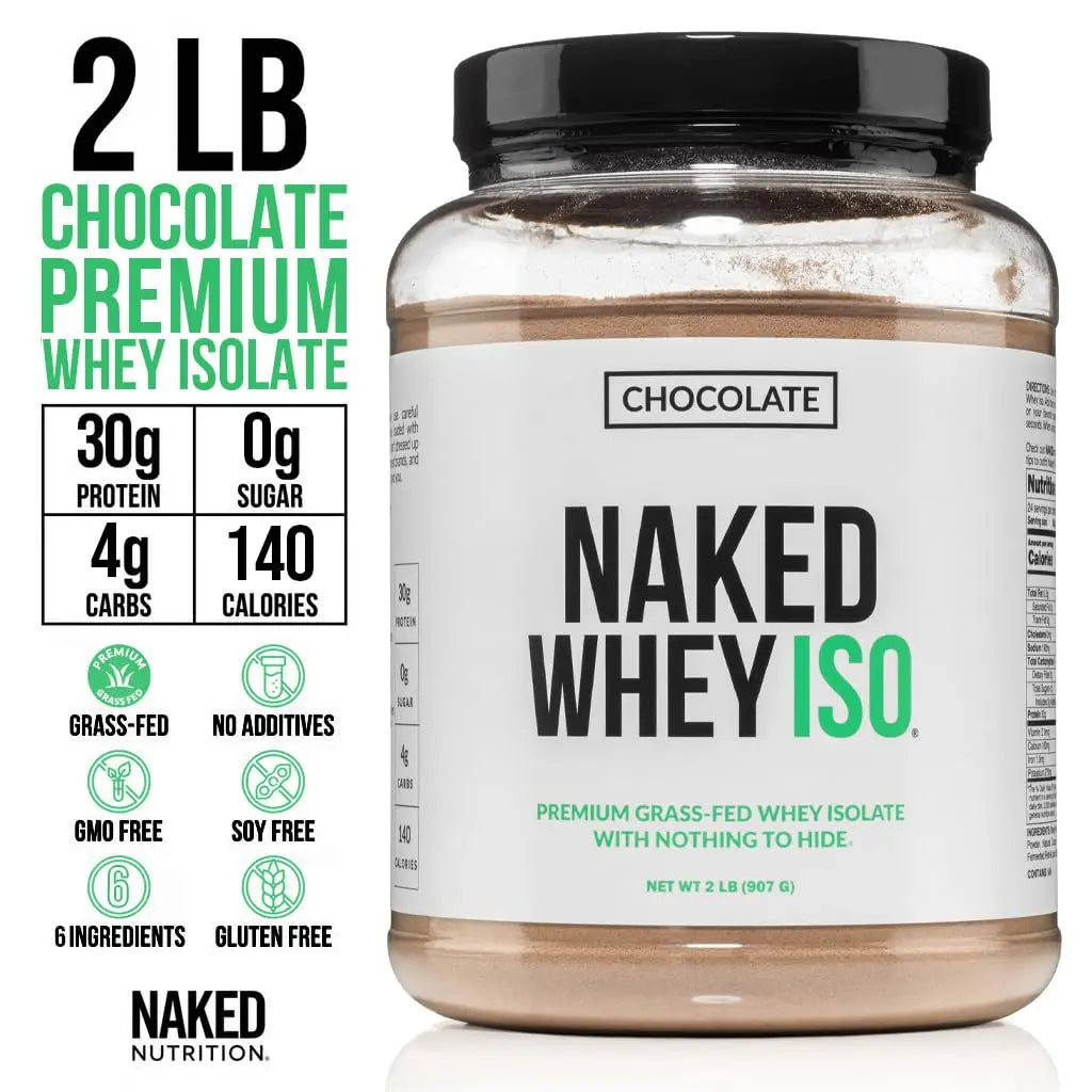NAKED Chocolate Whey Isolate Protein - Only 6 Ingredients, 30g Grass-Fed Protein, Undenatured, No GMO, No Soy, Gluten-Free, No Preservatives - 24 Servings NAKED uk supplements