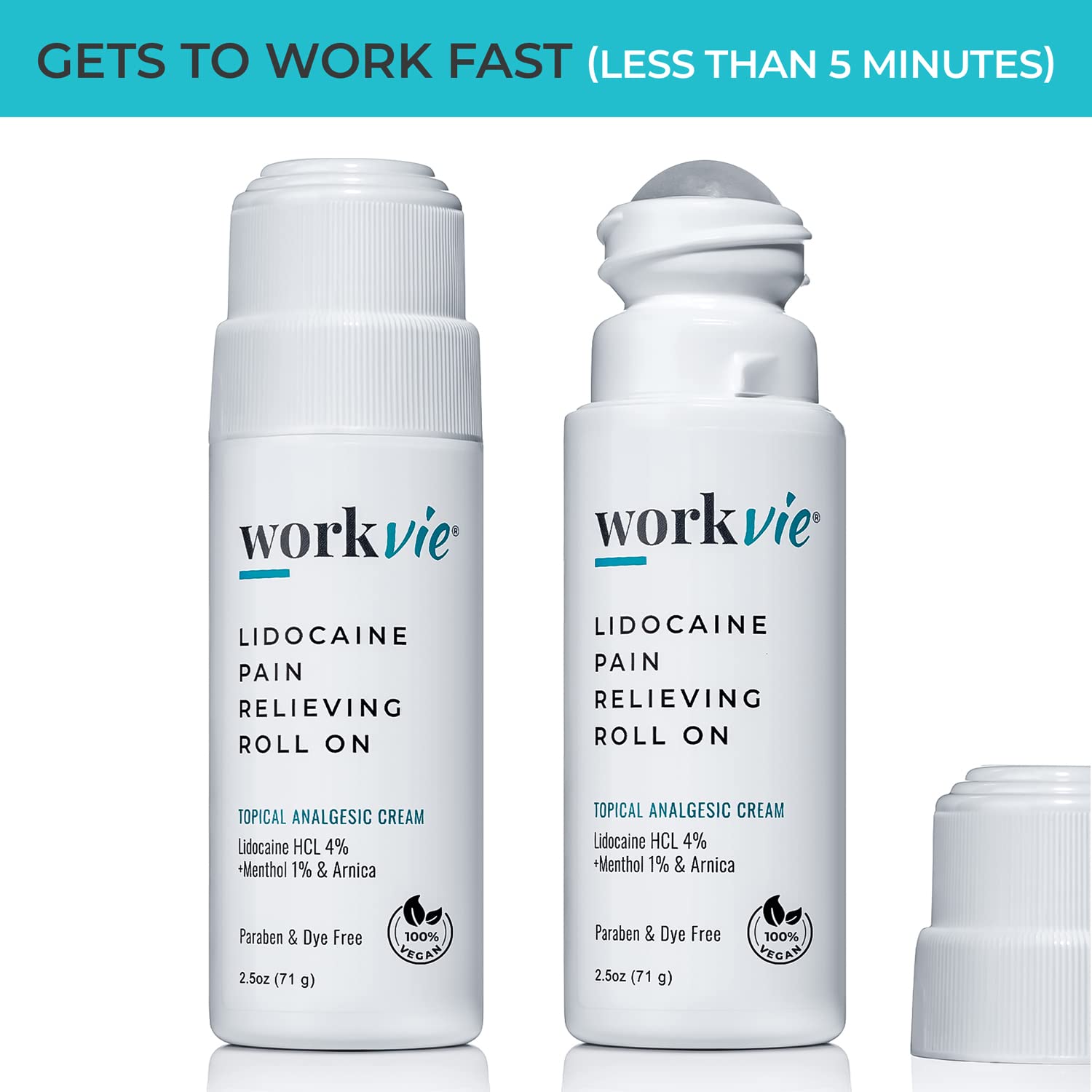 Workvie Lidocaine Pain Relief Roll On 2 Pack & Easy Reach Applicator Tool – Fast Acting Topical Lidocaine Maximum Strength with Arnica Montana & Aloe Vera for Muscles, Joints, Back, Neck & Feet Workvie uk supplements