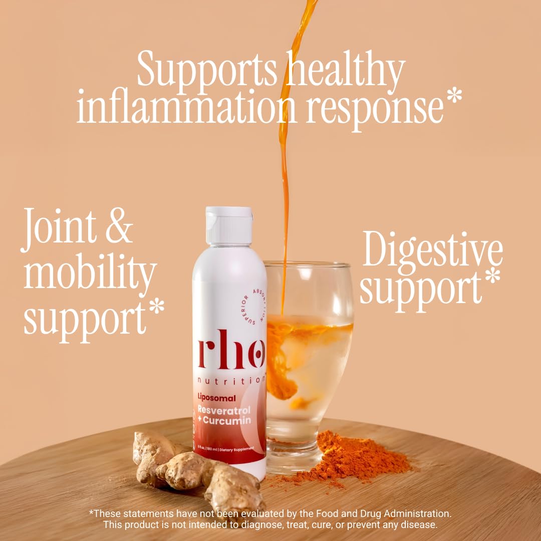Rho Nutrition Liposomal Curcumin + Resveratrol (1 Pack) – Ultra High Absorption Liquid Curcumin Supplement – Promotes Joint Comfort, Mobility, Cellular Health and Overall Well-Being Rho Nutrition uk supplements