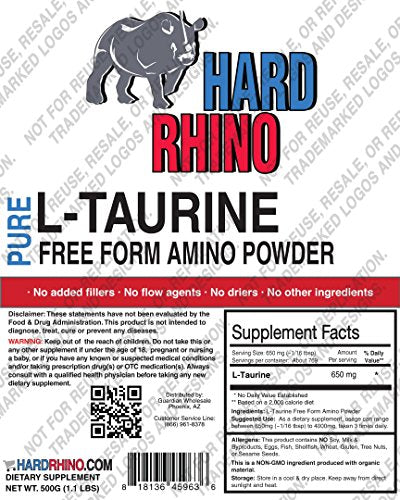 HR Supplements Taurine Powder, 1 Kilogram (2.2 Lbs) | Muscle Recovery | Cardio & Energy Hard Rhino uk supplements