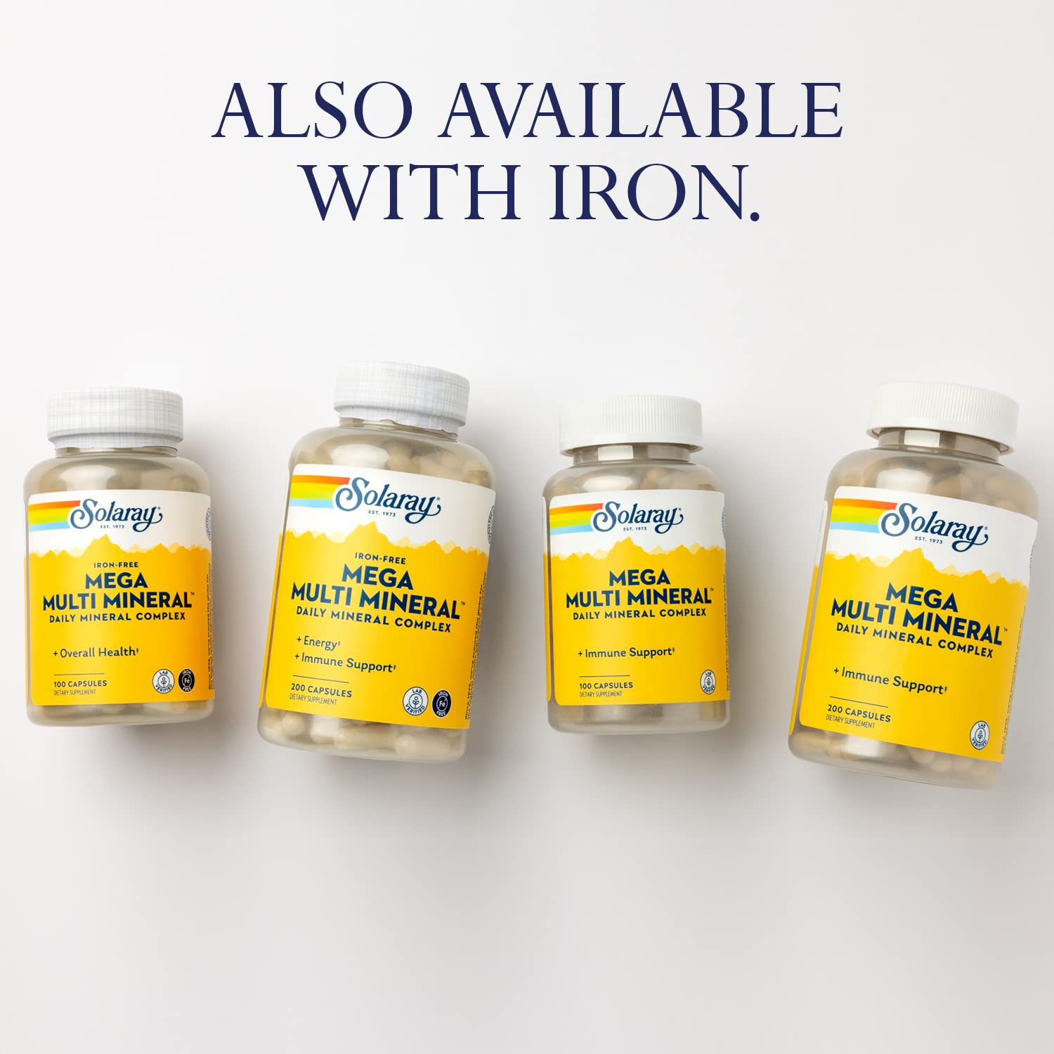 SOLARAY Mega Multi Mineral, Iron Free - Daily Mineral Supplement w/Trace Minerals, Electrolytes, Calcium, Magnesium, Zinc, Selenium, Boron -Cellular Energy, Immune Support, 60-Day Guarantee, 50 Serv SOLARAY uk supplements