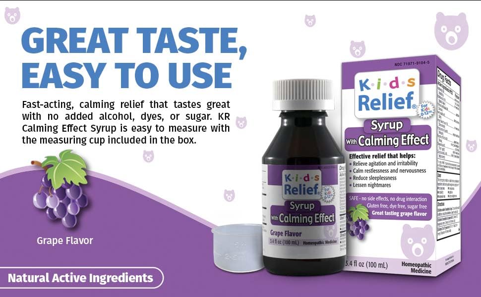 Kids Relief Syrup with Calming Effect, for Kids 0-12 Yrs, Grape Flavor, Gluten and Dye Free, No Added Sugar, 3.4 oz Kids Relief uk supplements