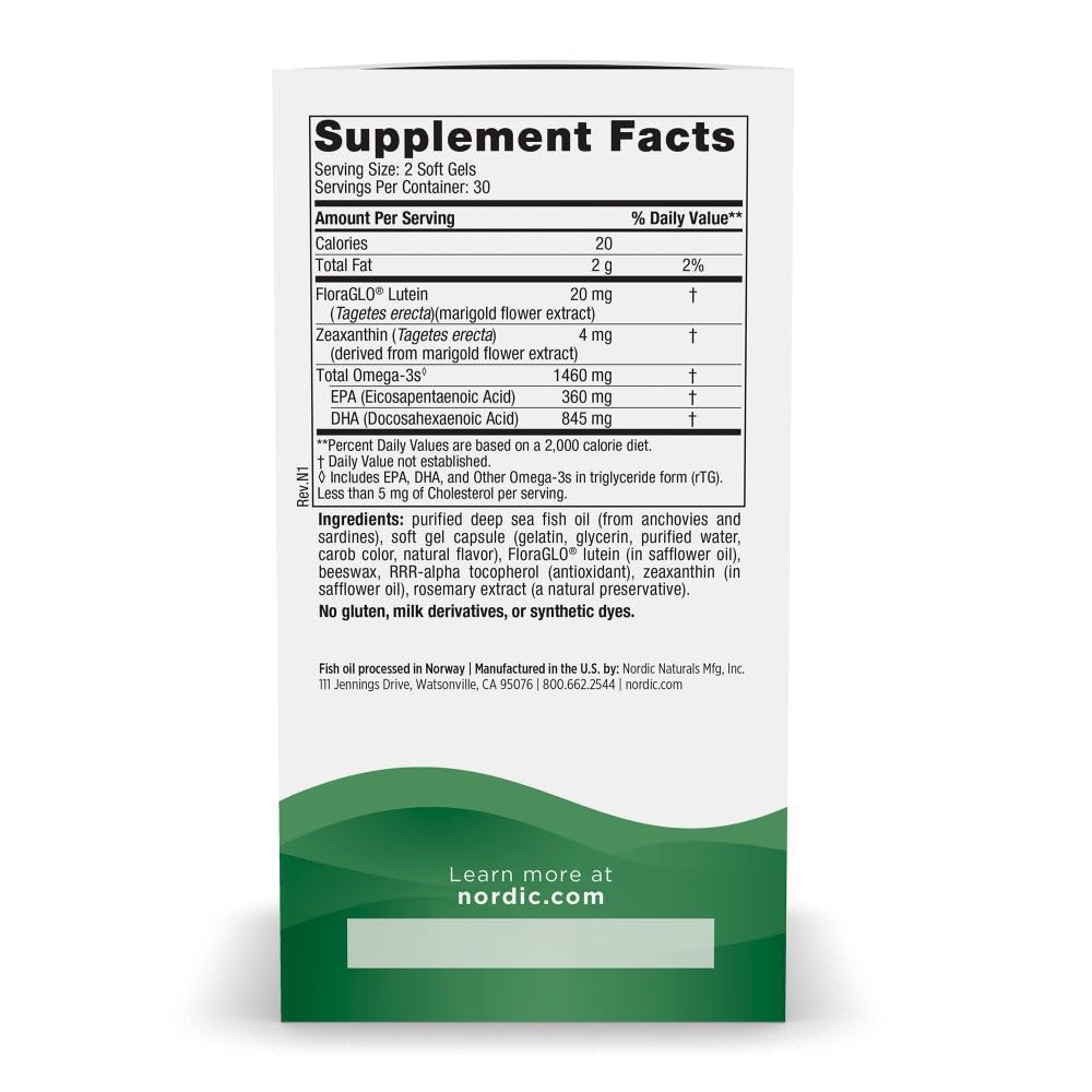 Nordic Naturals Vision Support, Lemon - 60 Soft Gels - with Zeaxanthin and FloraGLO Lutein, for Healthy Eyes and Vision - 30 Servings Nordic Naturals uk supplements