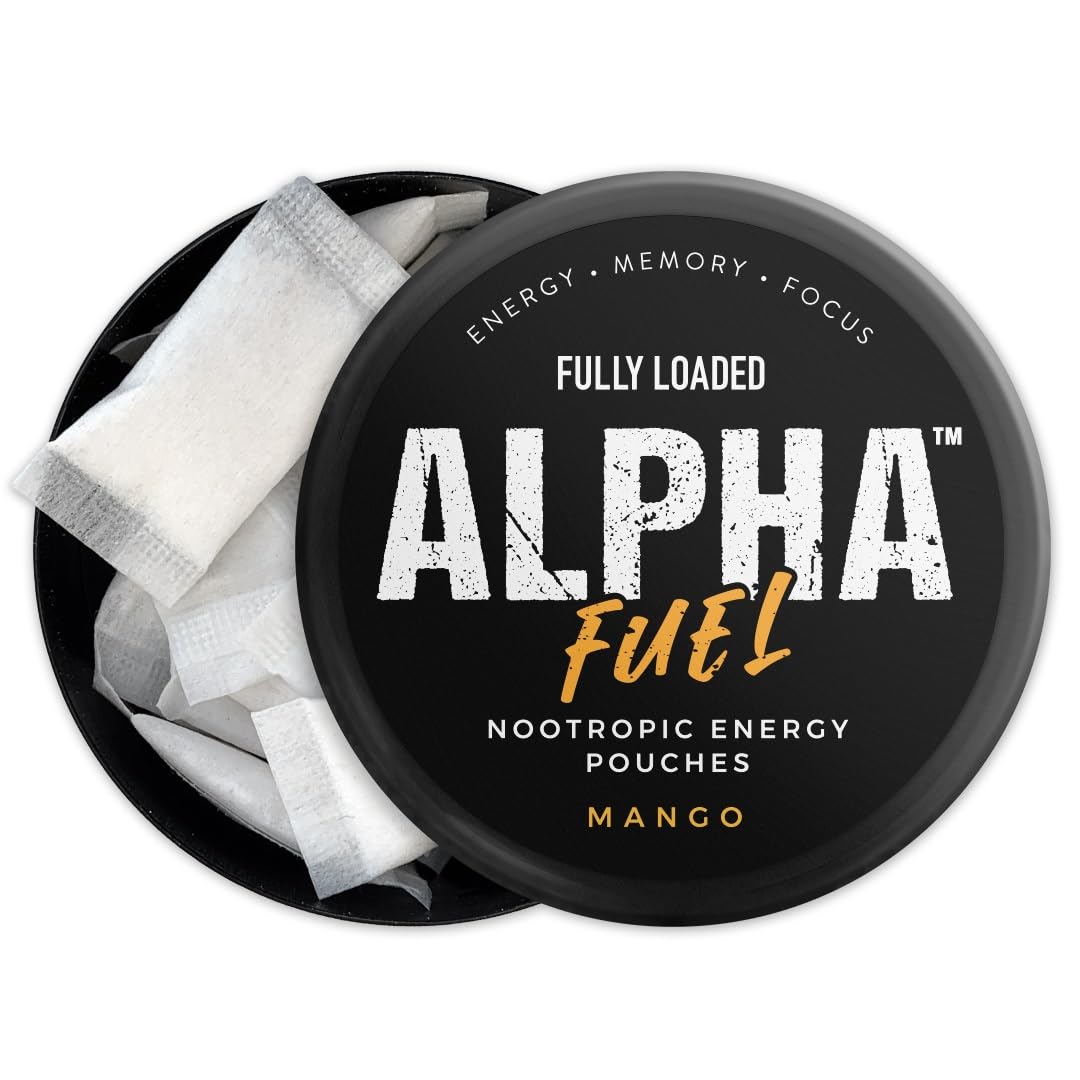 Fully Loaded Alpha Fuel Nootropic Pouches (Mango Fuel) - 5 cans, 15 Pouches per can - Energy Pouches containing Caffeine and nootropic Blend Fully Loaded Bullseye uk supplements