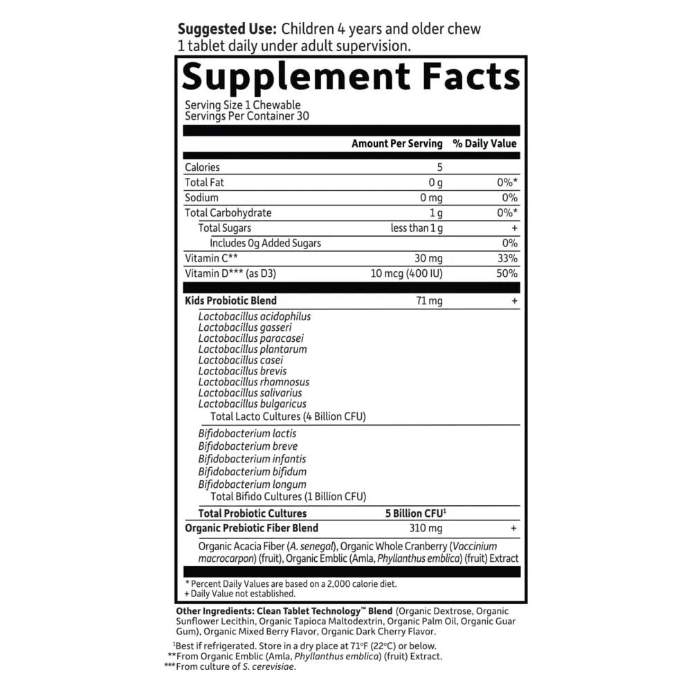 Garden of Life Dr. Formulated Probiotics for Kids, Organic Kids+ - Berry Cherry, 5 Billion CFU Chewable Probiotic plus Vitamin C and D Garden of Life uk supplements