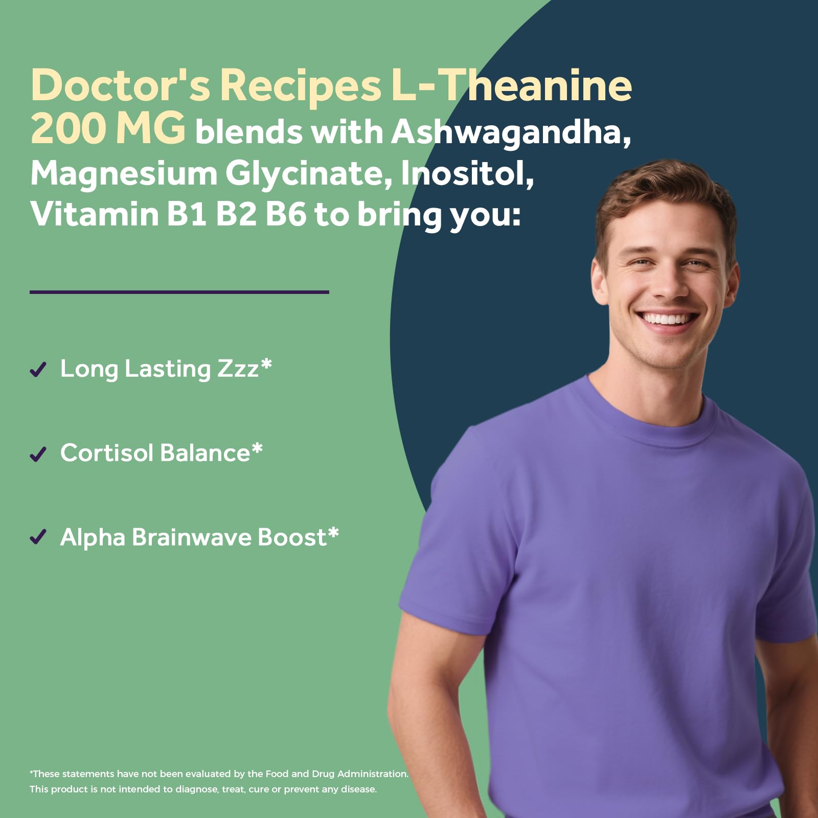 Doctor's Recipes L-Theanine 200 mg, Magnesium Glycinate, Ashwagandha, Inositol, Vitamin B6 B1 B2, Calm Relaxation Mood Cortisol Manager Nerve Focus Sleep Aid Quality No Drowsiness, Vegan, 90 Capsules Doctor's Recipes uk supplements