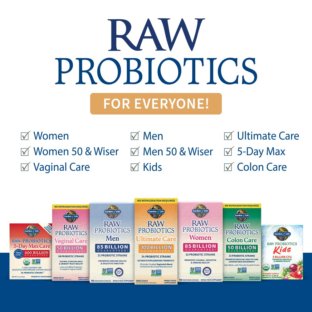 Garden of Life Raw Probiotics Vaginal Care - 50 Billion CFU - 38 Probiotic Strains - Supports Vaginal & Urinary Tract Health - Shelf Stable - 30 Vegetarian Capsules Garden of Life uk supplements