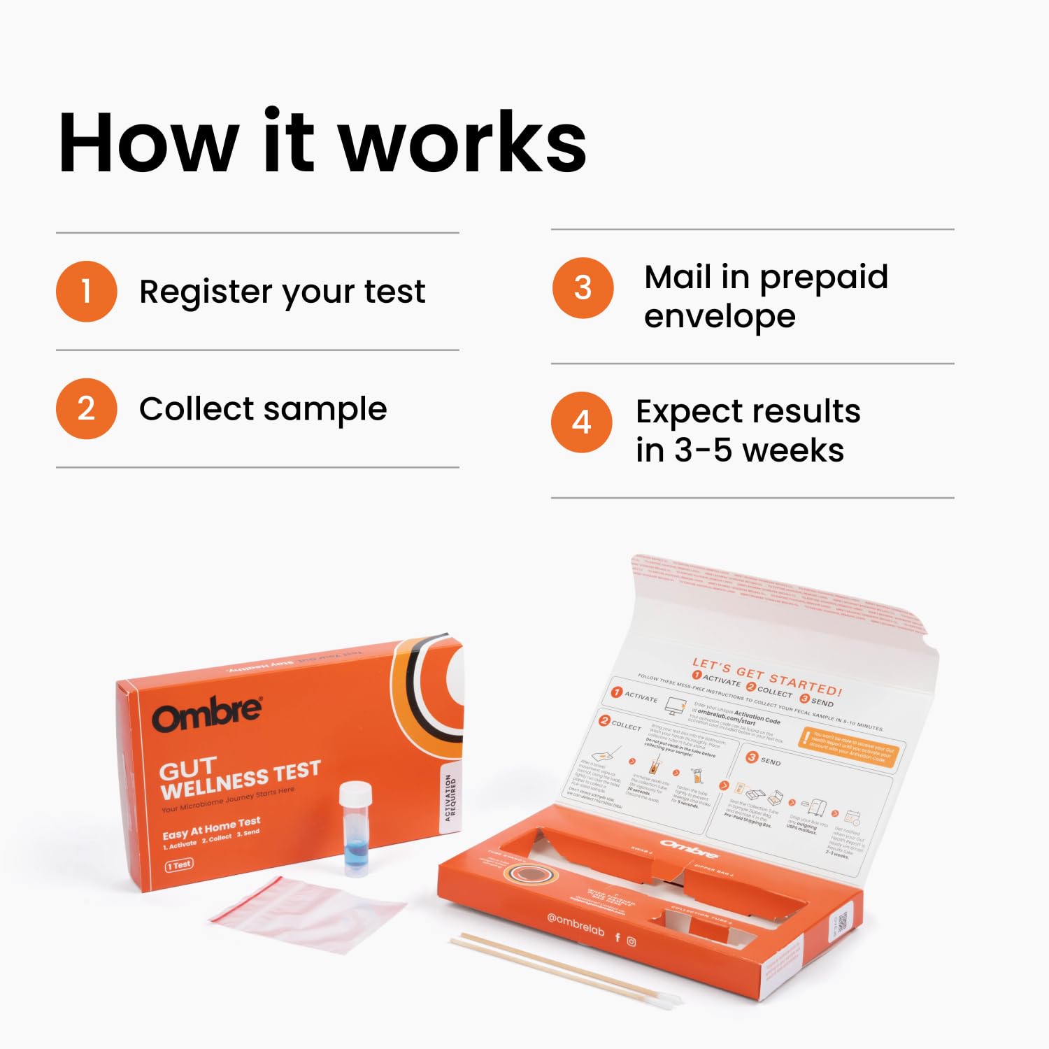 Ombre Gut Health Test Kit - Probiotic Recommender at Home Test for Women & Men - Detailed Custom Gut Microbiome Analysis for Digestive, Immune and Mental Health with Food Suggestions Ombre uk supplements