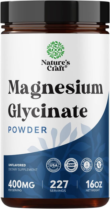 Potent Magnesium Glycinate Powder 400mg - Calm Magnesium Powder Bulk for Muscle Relax, Calm & Sleep Support for Adults - Glycinate Mag Soothe Vegan & Non-GMO Supplement - 1 Pack Natures Craft uk supplements