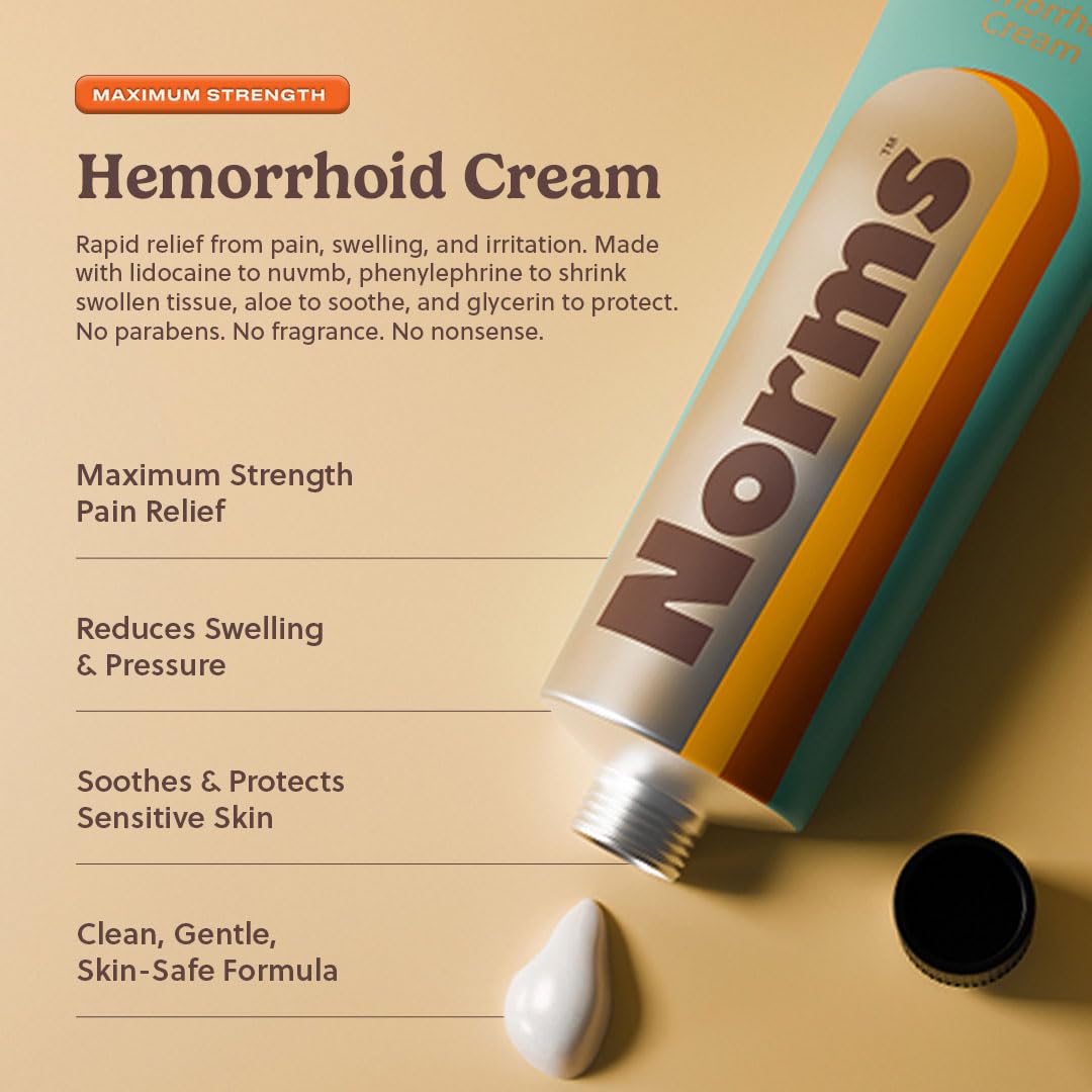 Norms Hemorrhoid Treatment Cream, Max Strength 5% Lidocaine, Rapid Relief for Hemorrhoidal Pain, Swelling, Itching, with Phenylephrine HCL, Aloe & Glycerin – Big Squeeze 2oz Tube Norms uk supplements