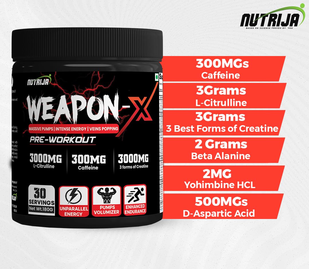 NutriJa Weapon-X Pre-Workout Powder with 21 Active Ingredients - 3 Best Forms of Creatine NutriJa uk supplements