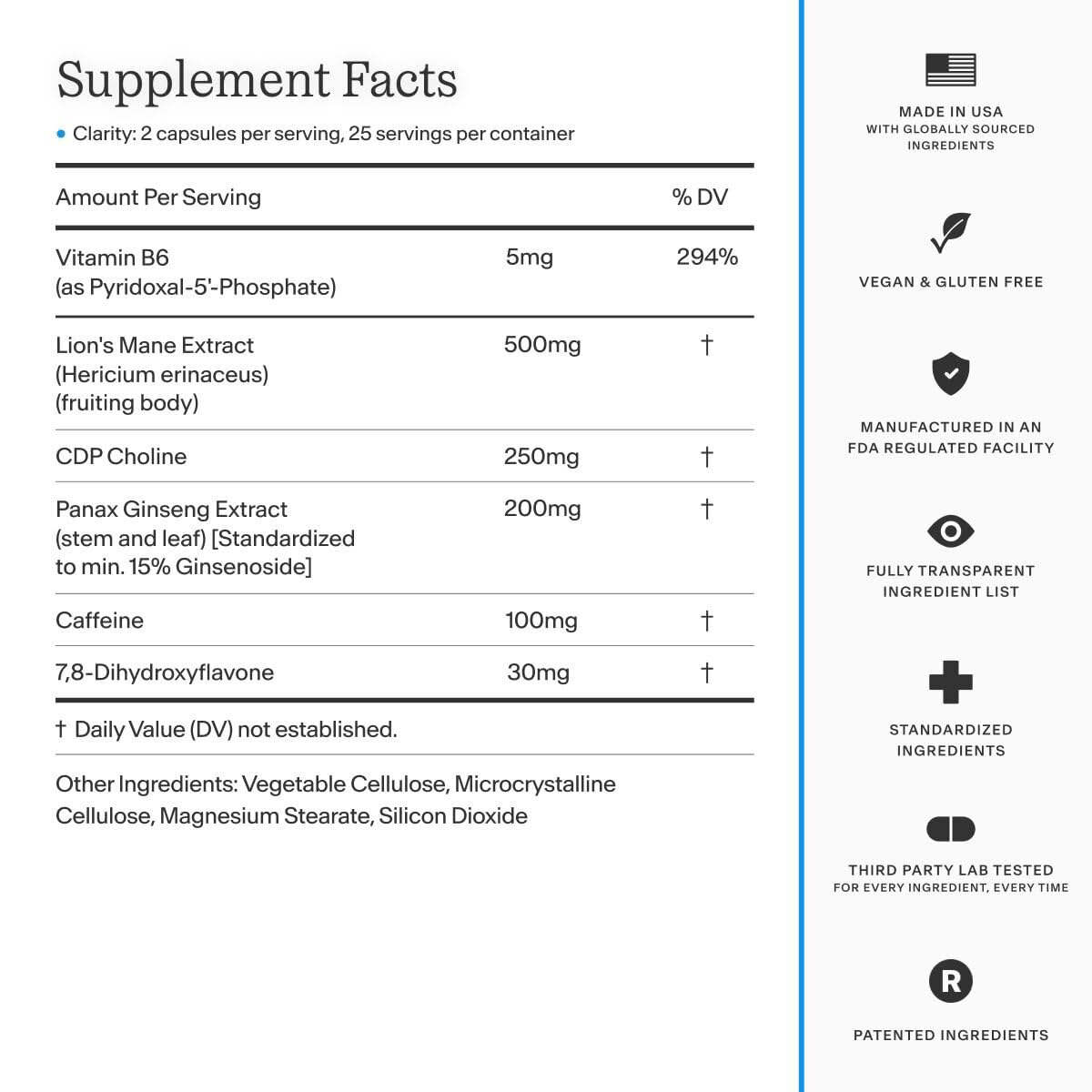 Thesis Clarity Nootropic Supplement for Men & Women with Lions Mane, CDP Choline, Panax Ginseng, Vitamin B6 & Caffeine, Cognitive Support Capsules, Vegan, Non GMO, 25 Servings THESIS uk supplements