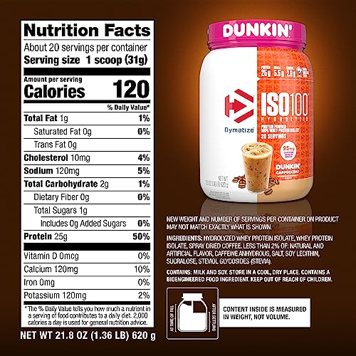 Dymatize ISO100 Hydrolyzed 100% Whey Isolate Protein Powder in Dunkin' Cappuccino Dymatize uk supplements