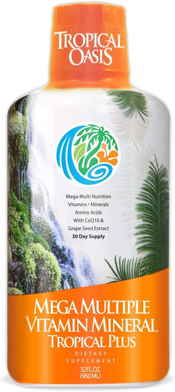 Tropical Oasis Mega Plus - Liquid Multivitamin and Mineral Supplement – Includes 85 Vitamins & Minerals, 20 Amino Acids + CoQ10, Grape Seed Extract & Organic Aloe Vera - 32oz, 32 Servings, 33460 Tropical Oasis uk supplements