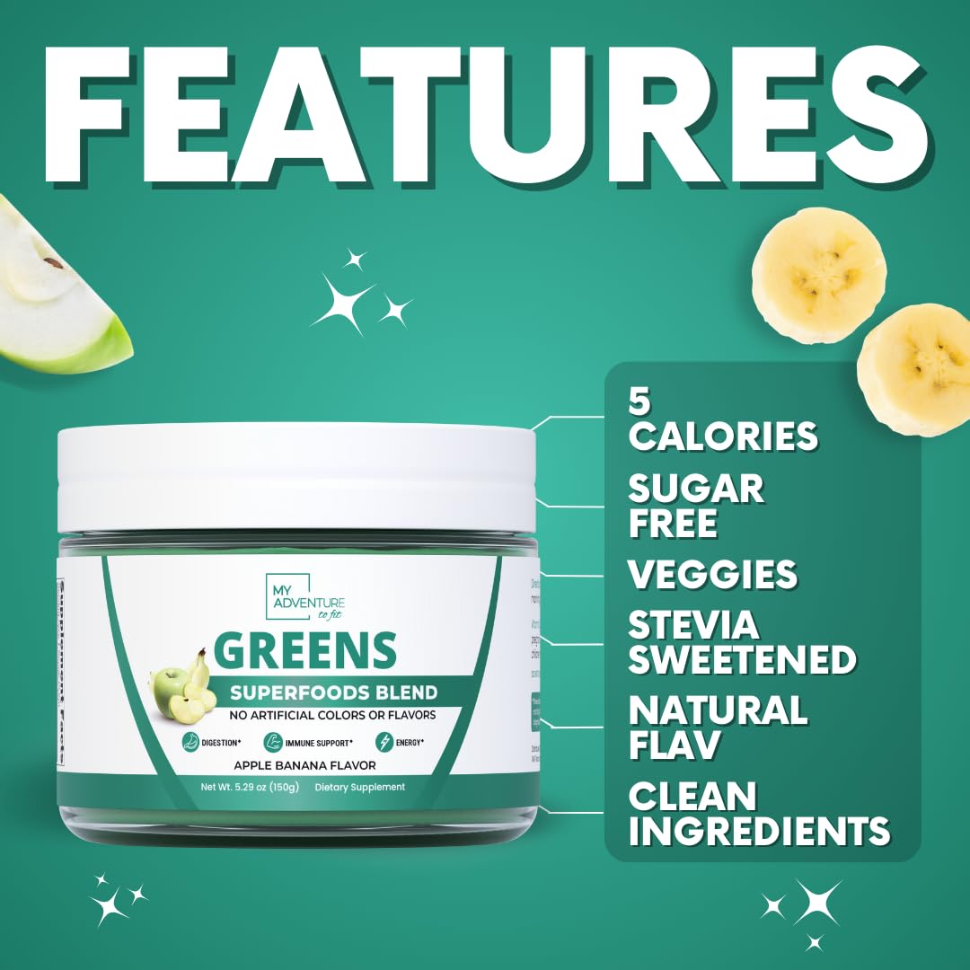 Green Superfood Powder for Digestion & Gut Health - Keto Friendly Superfood Greens Blend Powder for Immune Support - Powdered Greens Supplement for Immune Boost - Apple Banana Flavor My Adventure to Fit uk supplements