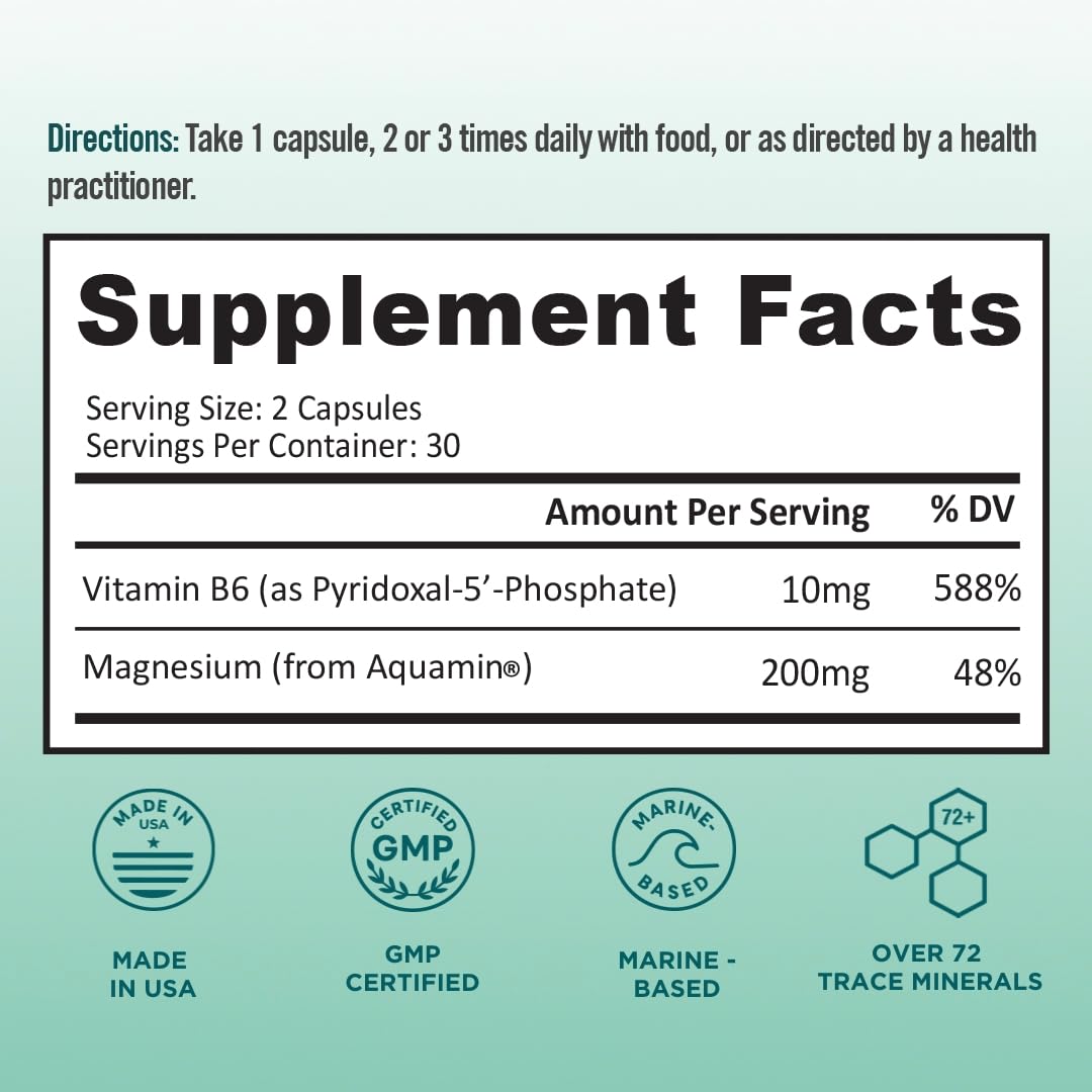 Ocean Magnesium 200mg Aquamin | More Soluble Than Magnesium Glycinate | Whole Food Mag B6 Supplement for Women | Gentle on Stomach & Vegan | Sleep Support, Calms Nerves & Leg Cramps | 60 Ct BB Company uk supplements