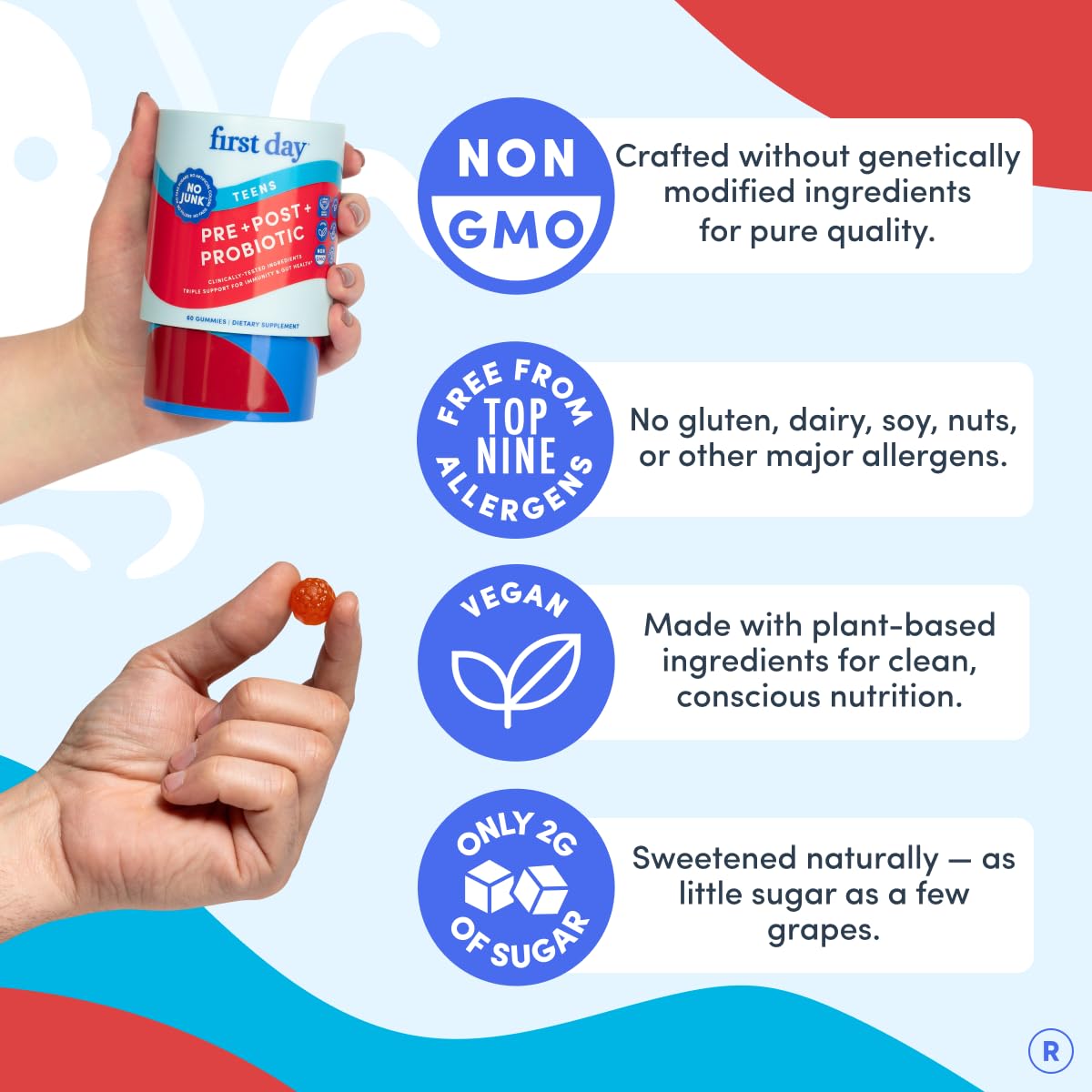 FIRST DAY Teens’ Gut Sustainer Tribiotic Gummies – 3-in-1 Prebiotic, Probiotic & Postbiotic Supplement – Supports Digestive, Skin, Oral & Immune Health, Nutrient Absorption & Growth – 60-Day Supply FIRST DAY uk supplements