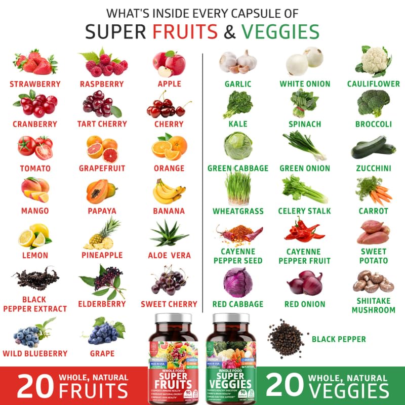 4-Pack N1N Premium Super Fruits & Veggies Supplement, 360 Caps, Whole Food & Natural Superfood for Women, Men & Kids - Packed with Aloe Vera, Vitamins & Minerals, Better Than Multivitamins,100% Vegan Number One Nutrition uk supplements