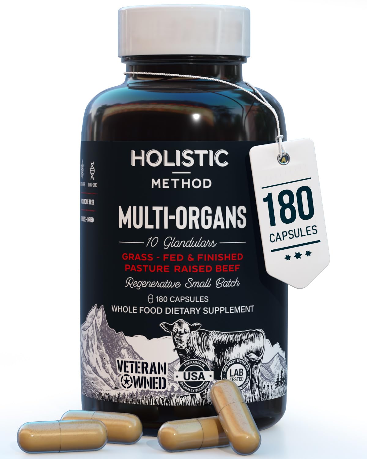 Beef Organ Supplement Complex - 10 Carnivore Grass Fed Proprietary Blend of Liver, Marrow, Brain, Thymus, Spleen, Kidney, Colostrum, Heart, Pancreas, Gallbladder - 180 Caps Carnivore Method uk supplements