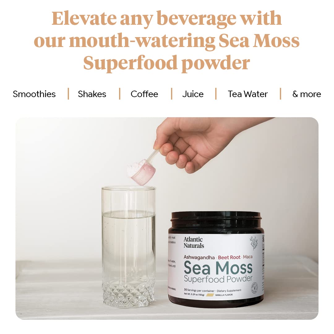 Organic Sea Moss Superfood Powder with Ashwagandha, Beet Root, and Maca Atlantic Naturals uk supplements