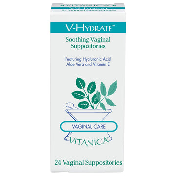 Vitanica V-Hydrate, Hyaluronic Acid Vaginal Suppositories for Comfort and Vaginal Hydration with Aloe Vera and Vitamin E, Hormone-Free & Drug-Free, Vegan, 2 Month Supply, 24 Count Vitanica uk supplements