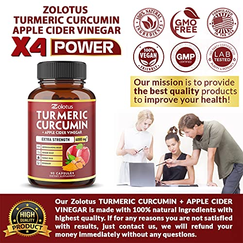 7 in 1 Turmeric Curcumin + Apple Cider Vinegar Capsules, Equivalent to 4080mg Zolotus uk supplements