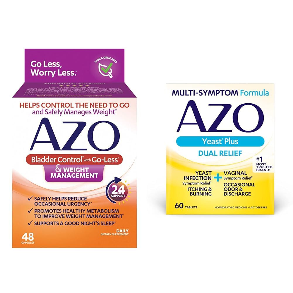 AZO Bladder Control with Go-Less® & Weight Management Dietary Supplement & Yeast Plus Dual Relief AZO uk supplements
