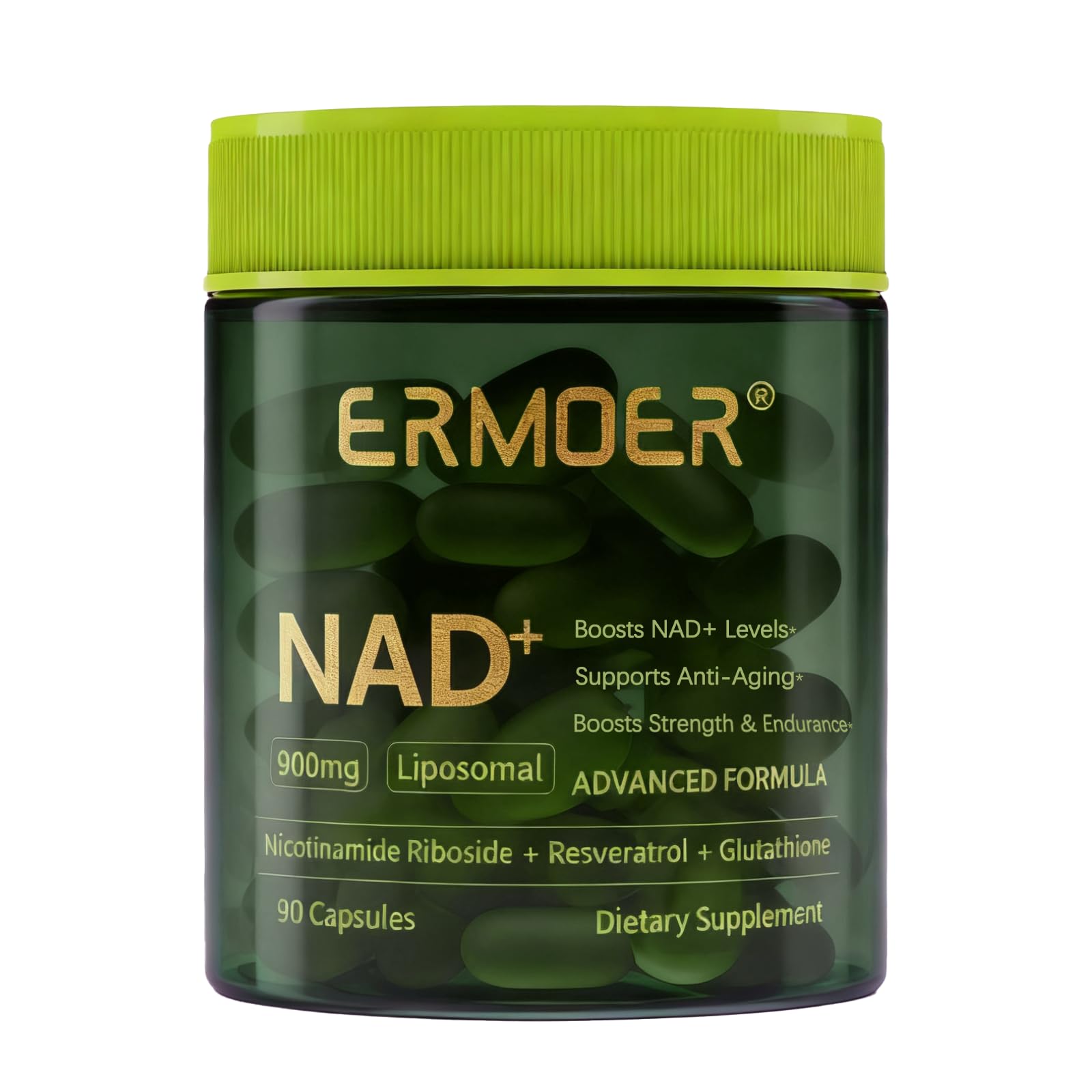 ERMOER NAD Liposomal Nicotinamide Riboside with Resveratrol & Quercetin 900mg, NAD Resveratrol Supplement for Anti Aging, Energy, Antioxidant, Focus (90 Count) ERMOER uk supplements