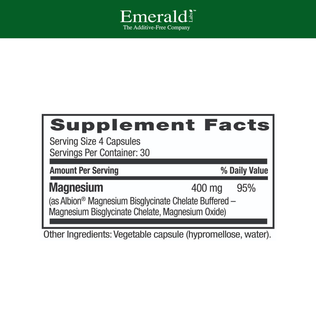 Emerald Labs Magnesium 400mg - Bone & Sleep Support with Albion Magnesium* - Vegan Friendly - 120 Vegetable Capsules (30-Day Supply) EMERALD LABS uk supplements