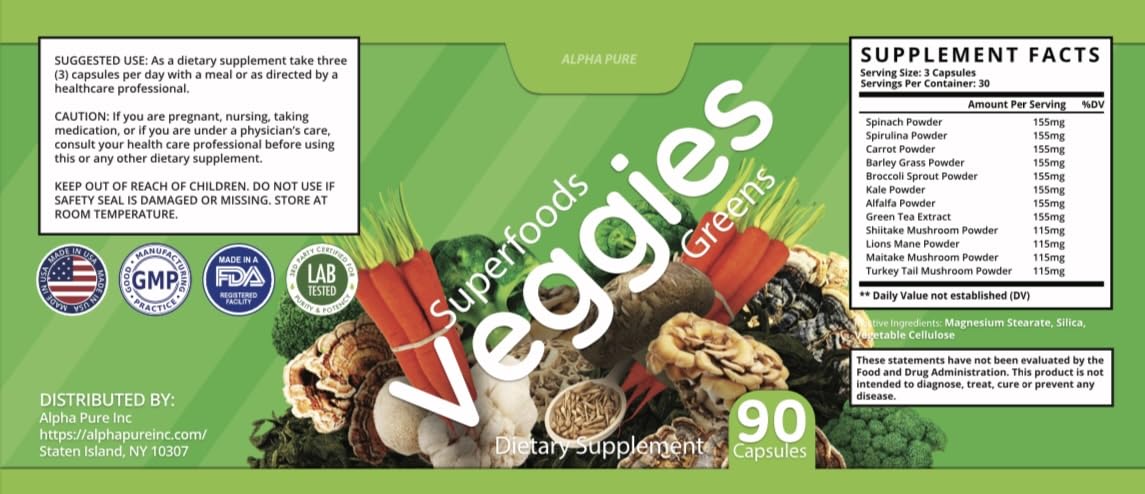 Alpha Pure Superfoods Reds Fruits and Greens 180 Capsules Vegetables Fruits and Veggies Superfood | Natural Balance of 90 Fruit Capsules, 90 Veggie Capsules for Men, Women Vitamins and Minerals Alpha Pure uk supplements