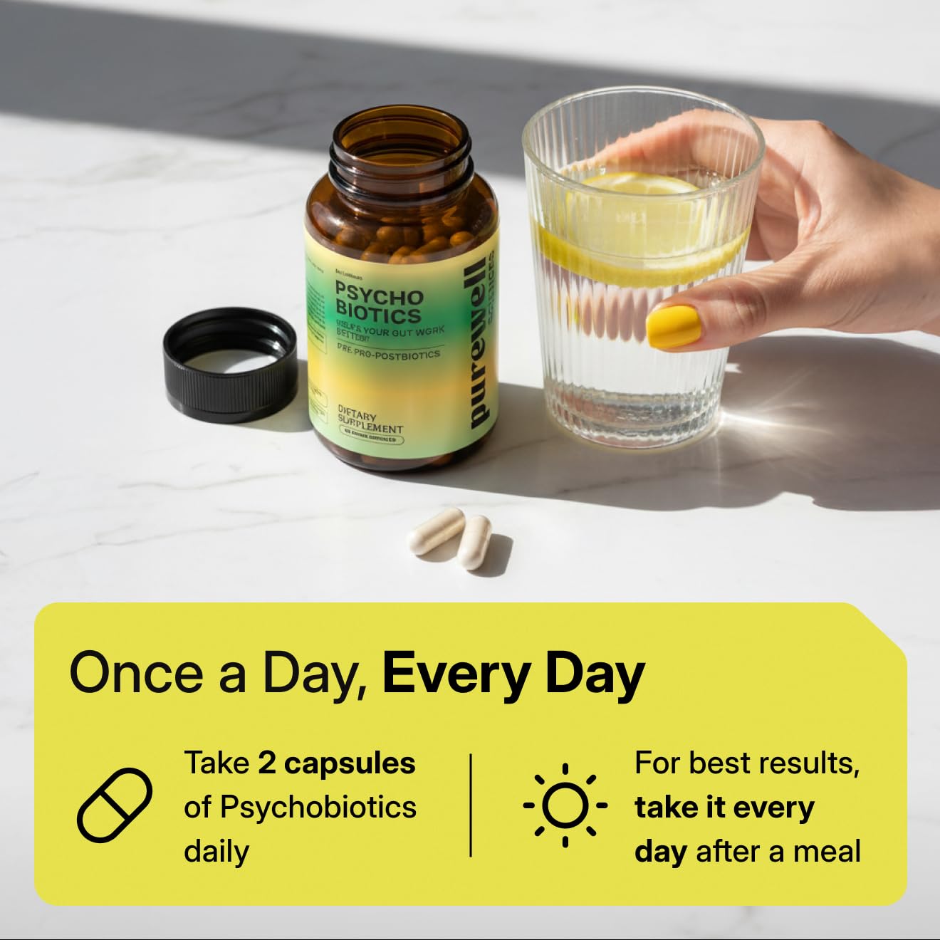 PUREWELL SCIENCES Psychobiotics – Advanced 3-in-1 Probiotic Prebiotic Postbiotic Supplement for Gut and Mood Support - 60 Vegan Probiotic Capsules – 50 Billion CFU – 1-Month Supply PUREWELL SCIENCES uk supplements
